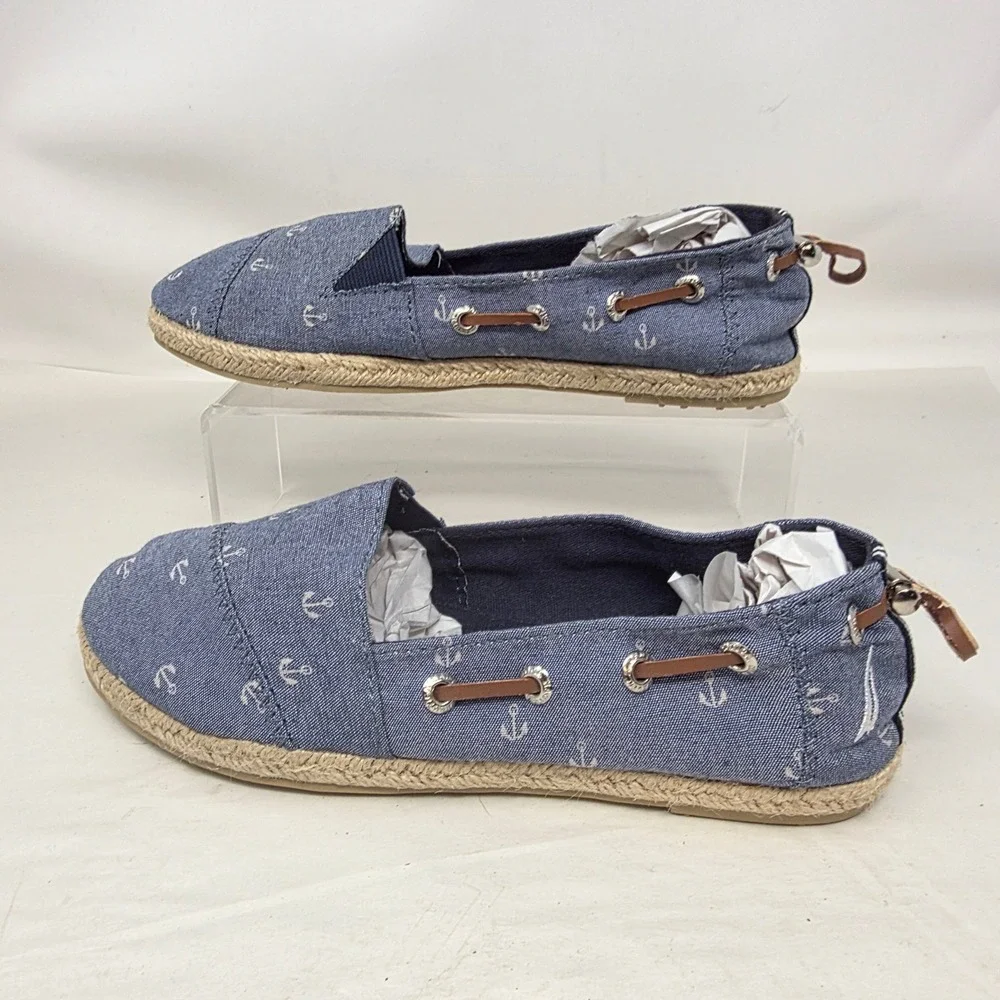 Nautica Rudder 2 Espadrille Flats Women 6 Blu Anchor Print Nautical Slip On Shoe